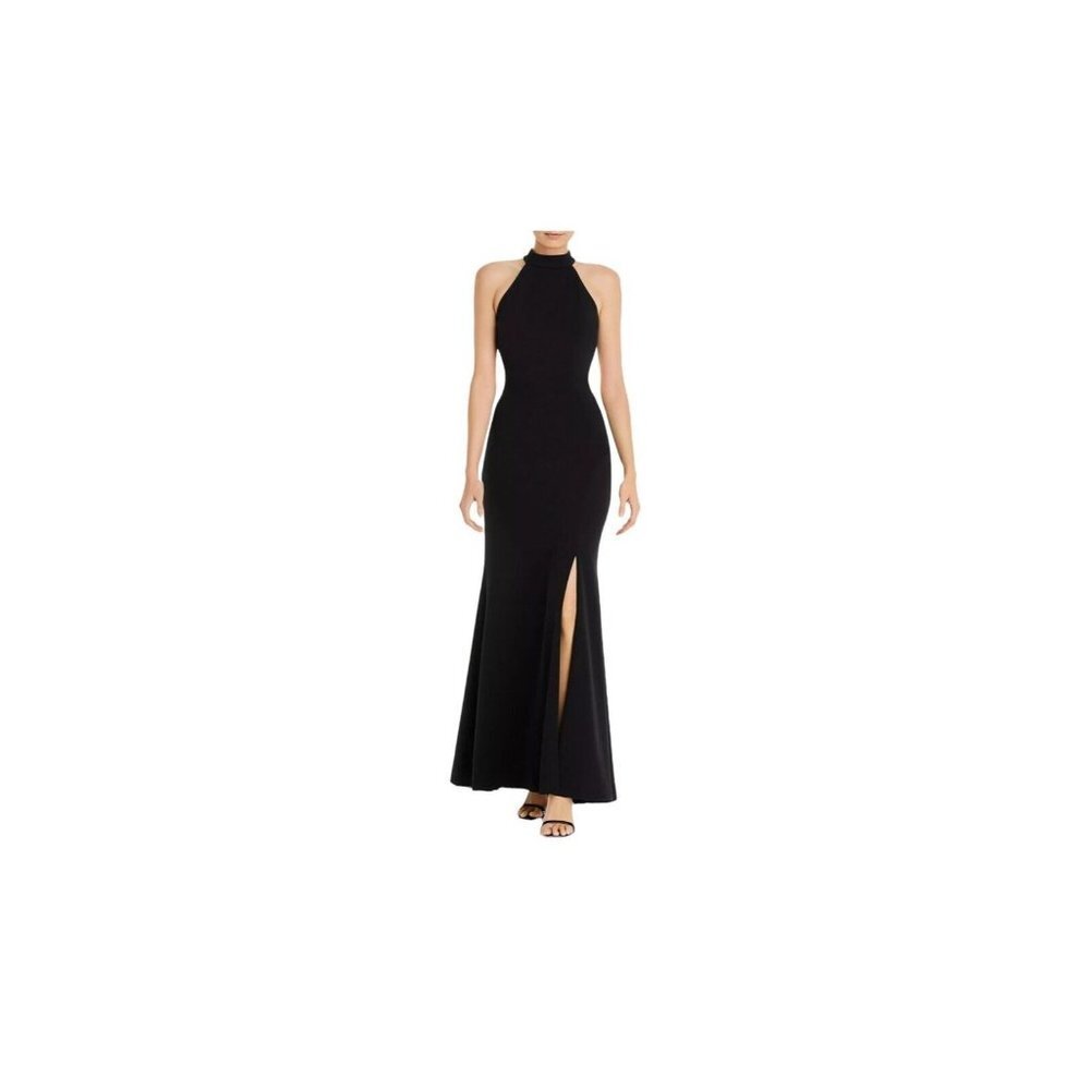 AQUA FORMAL Womens Black Stretch Zippered Halter Full-Length‎ Formal Dress SZ 8